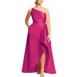 New Alfred Sung Size 8 One-Shoulder Satin Gown Alfred Sung Tea Rose *ThreadPull*